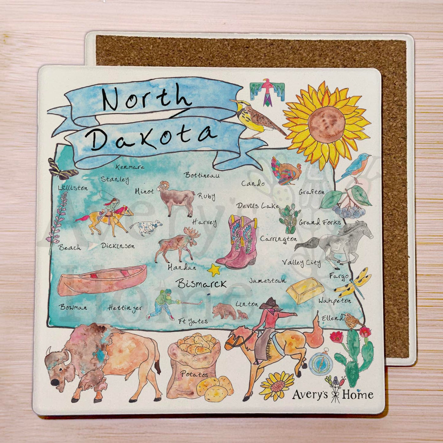 North Dakota Map  Stone Coaster