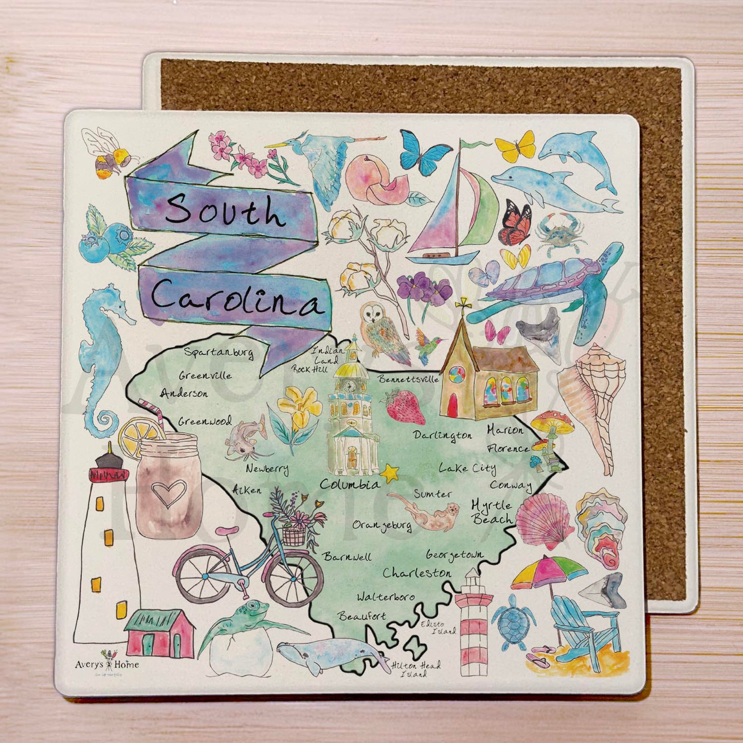 South Carolina Map Stone Coaster