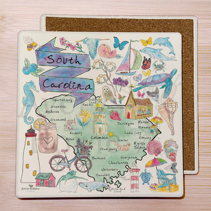 South Carolina Map Stone Coaster