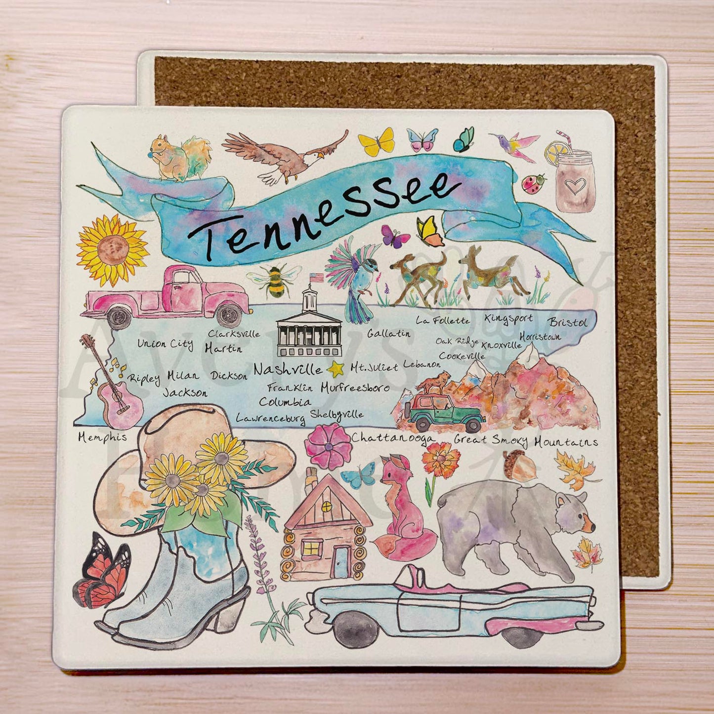 Tennessee Map  Stone Coaster