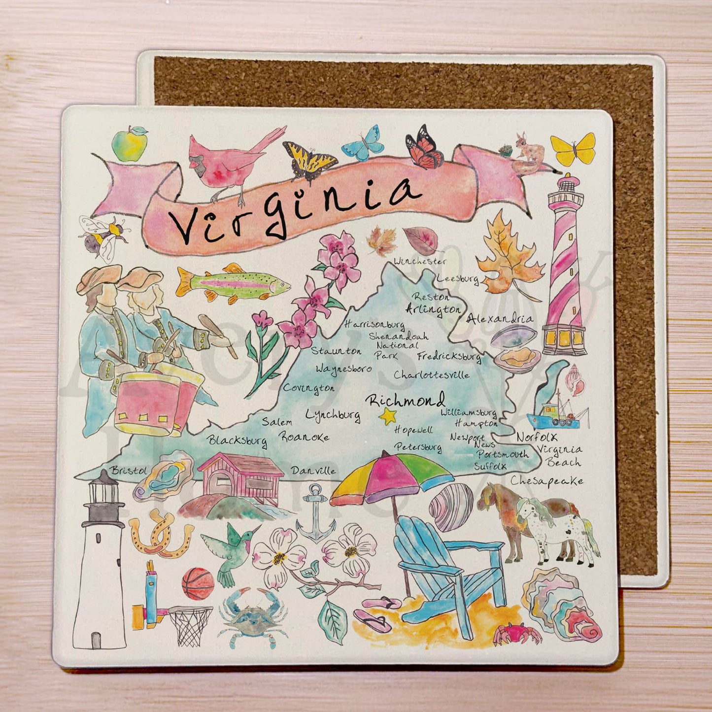Virginia Map Stone Coaster