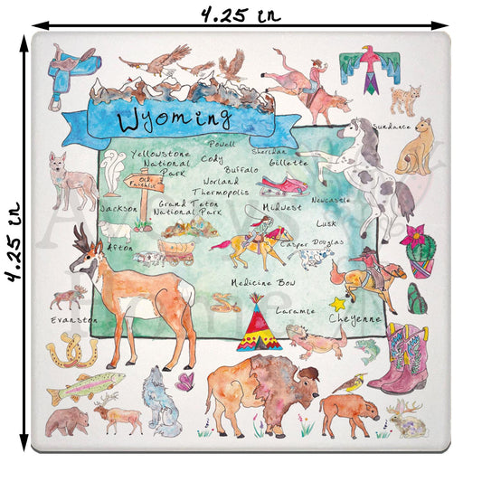 Wyoming Map  Stone Coaster