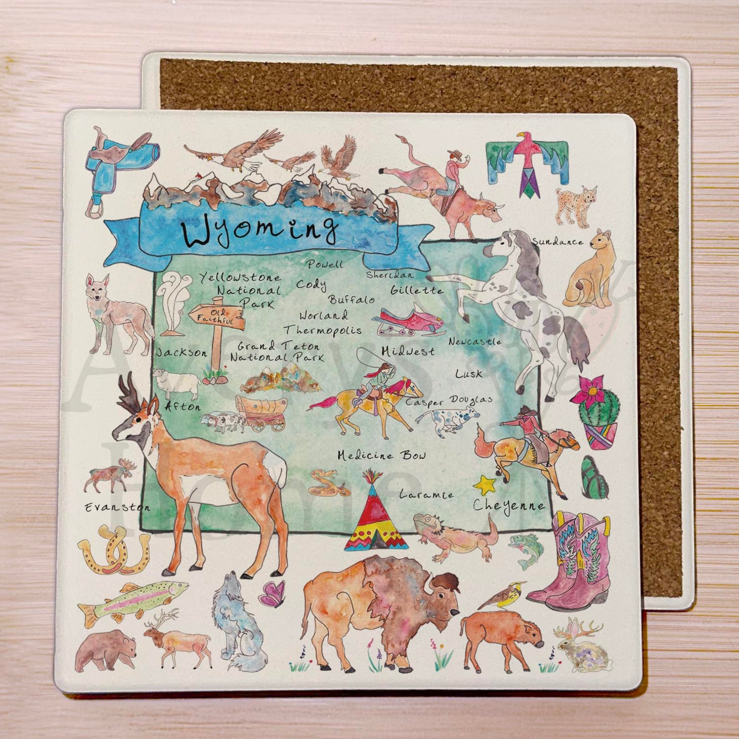Wyoming Map  Stone Coaster