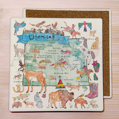 Wyoming Map  Stone Coaster