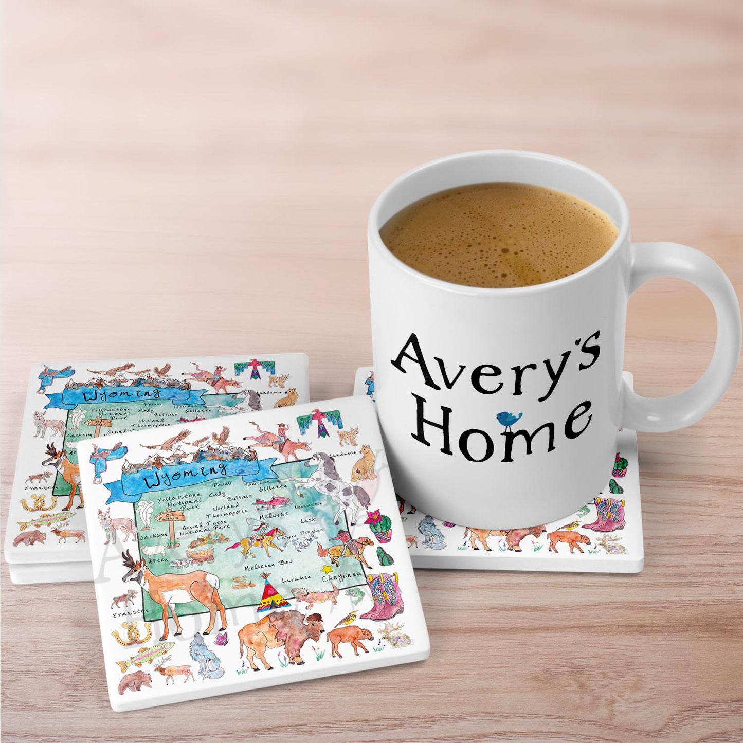 Wyoming Map  Stone Coaster