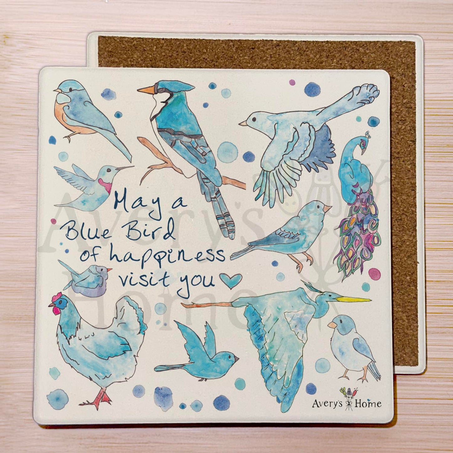 Blue Birds of Happiness Stone Coaster