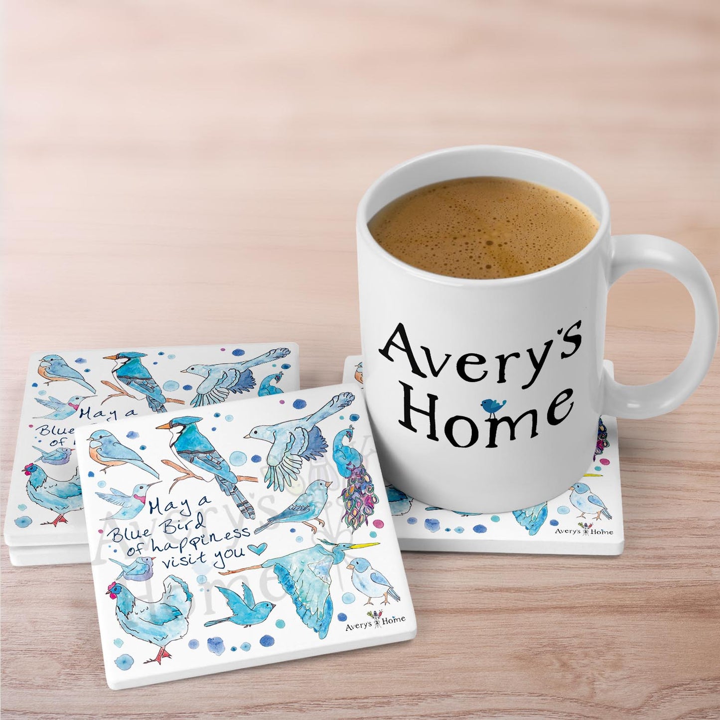 Blue Birds of Happiness Stone Coaster