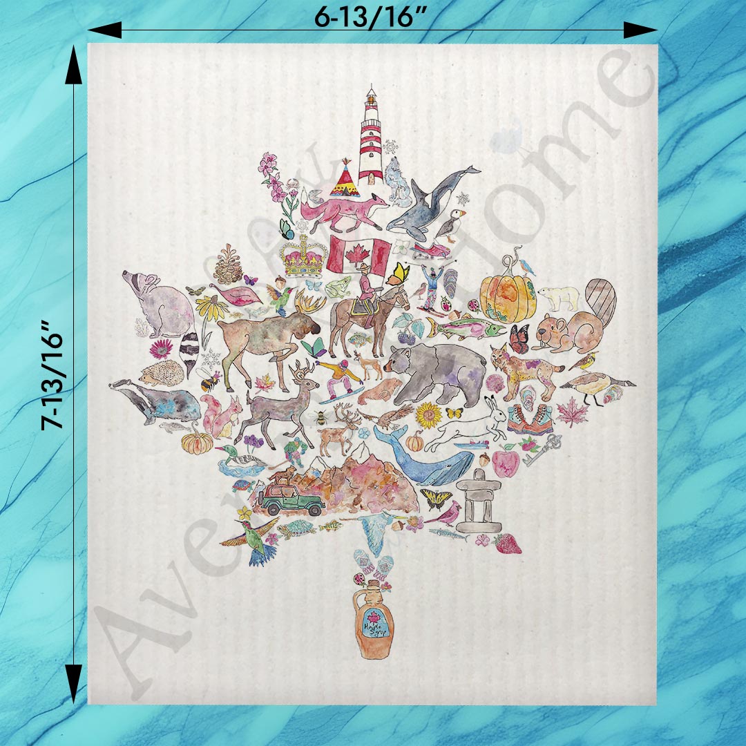 Canada Icons Swedish Dishcloth – Mountains, Moose & Maple Syrup