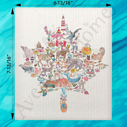 Canada Icons Swedish Dishcloth – Mountains, Moose & Maple Syrup