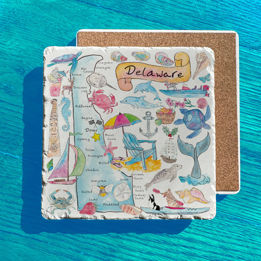 Delaware State Icon Map Watercolor Tumbled Edge Stone Trivet