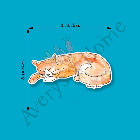 Sleeping Orange Cat Art Permanent 3" Vinyl Die-Cut Sticker