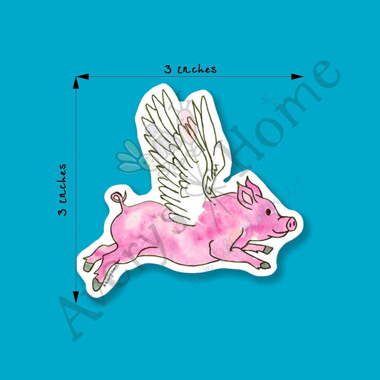 Flying Pig Hand Painted Art 3" White Vinyl Die-Cut Sticker