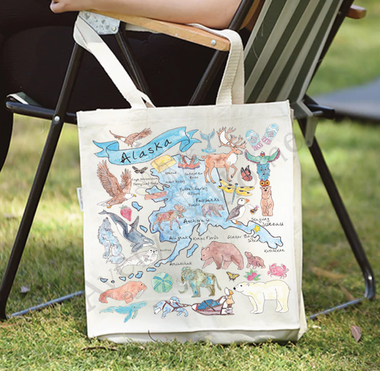 Alaska State Map Organic Mountain Souvenir Beach Tote Bag