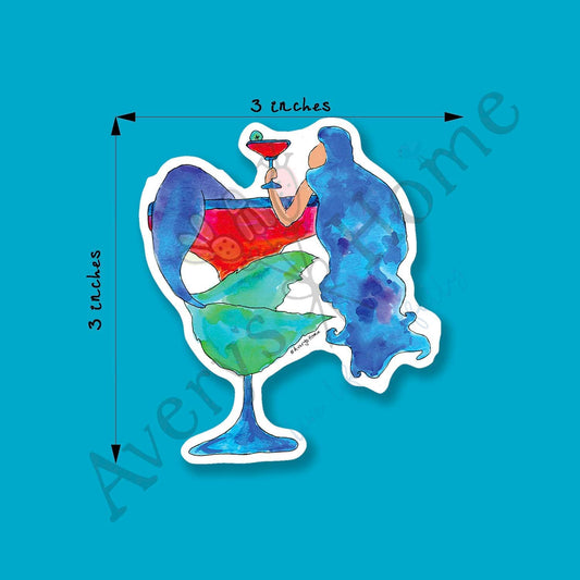 Mermaid Margarita Permanent 3" White Vinyl Die-Cut Sticker
