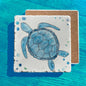 Blue Sea Turtle Watercolor Art Tumbled Edge Stone Trivet