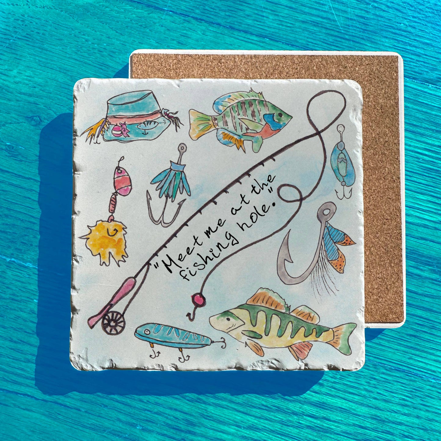 Meet me at the Gone Fishing Hole Tumbled Edge Stone Trivet