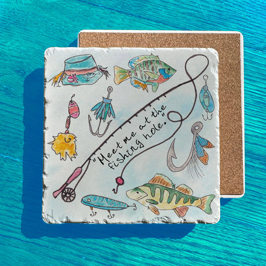 Meet me at the Gone Fishing Hole Tumbled Edge Stone Trivet