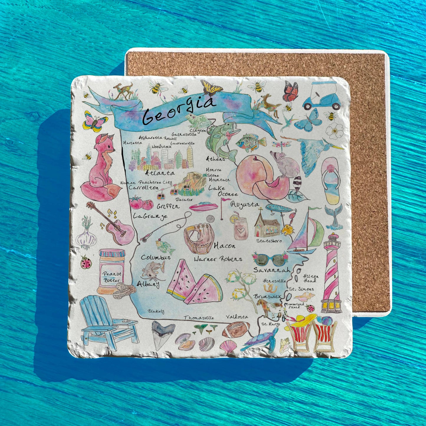 Georgia State Icons Map Tumbled Stone Trivet