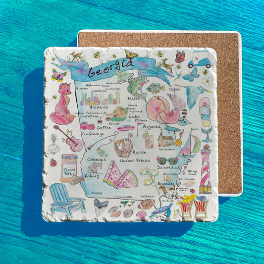 Georgia State Icons Map Tumbled Stone Trivet