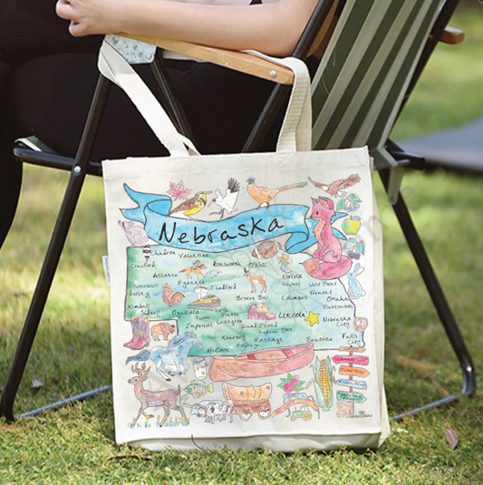 Nebraska State Map Organic Mountain Souvenir Beach Tote Bag