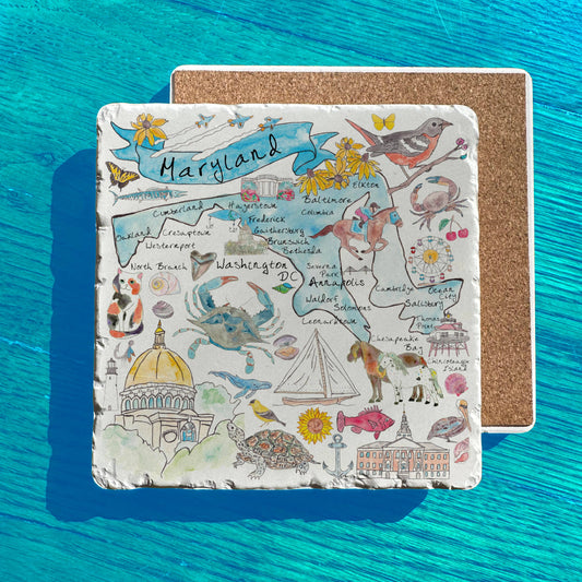 Maryland State Icon Map Watercolor Tumbled Edge Stone Trivet