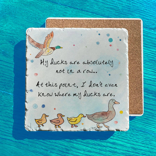 Ducks in a Row Watercolor Art Tumbled Edge Stone Trivet