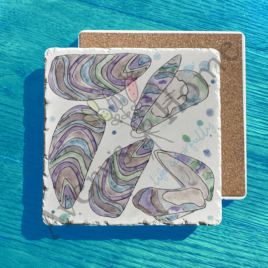 Ocean Mussels Coastal Watercolor Tumbled Stone Trivet