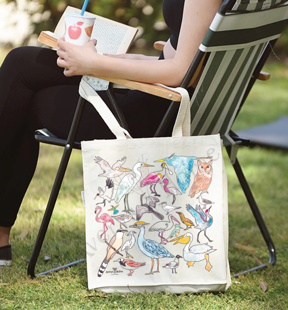 Coastal Birds Organic Cotton Tote Bag – Pelican & Heron Gift