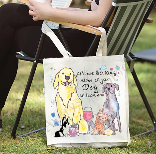 Dogs & Wine Eco Friendly Organic Cotton Large Tote Bag