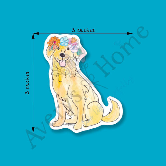 Flower Crown Golden Retriever Art 3" Vinyl Die-Cut Sticker