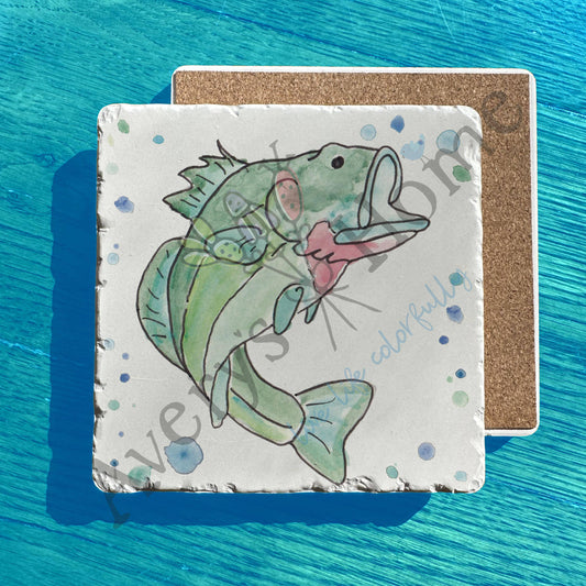 Lake Day Fresh Water Fishing Bass Tumbled Stone Trivet