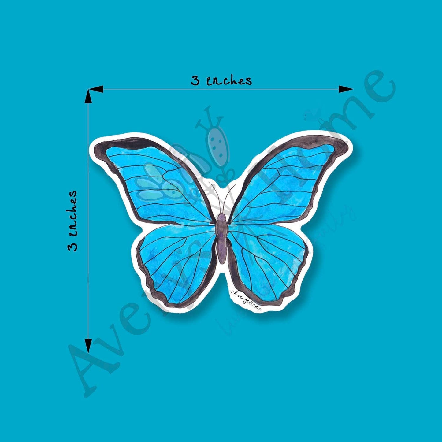 Blue Morpho Watercolor Art 3" White Vinyl Die-Cut Sticker