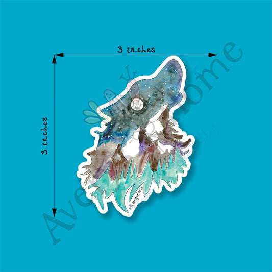 Mountain Wolf Howling Art Permanant 3" Vinyl Die-Cut Sticker