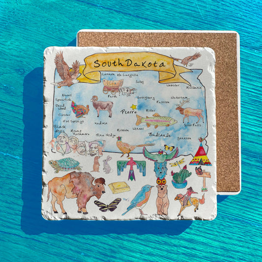 South Dakota State Icon Map Watercolor Tumbled Stone Trivet