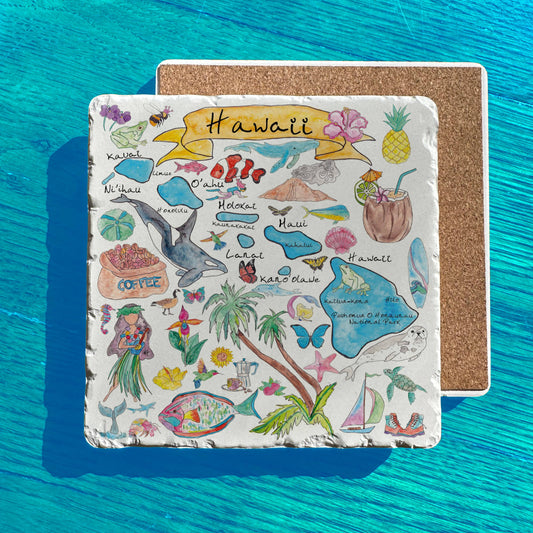 Hawaii State Icon Map Watercolor Tumbled Edge Stone Trivet