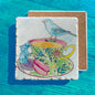 Tea Cup Party Mouse Macaroon Blue Bird Tumbled Stone Trivet
