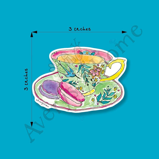 Teacup & Macaroons Permanent 3" White Vinyl Die-Cut Sticker