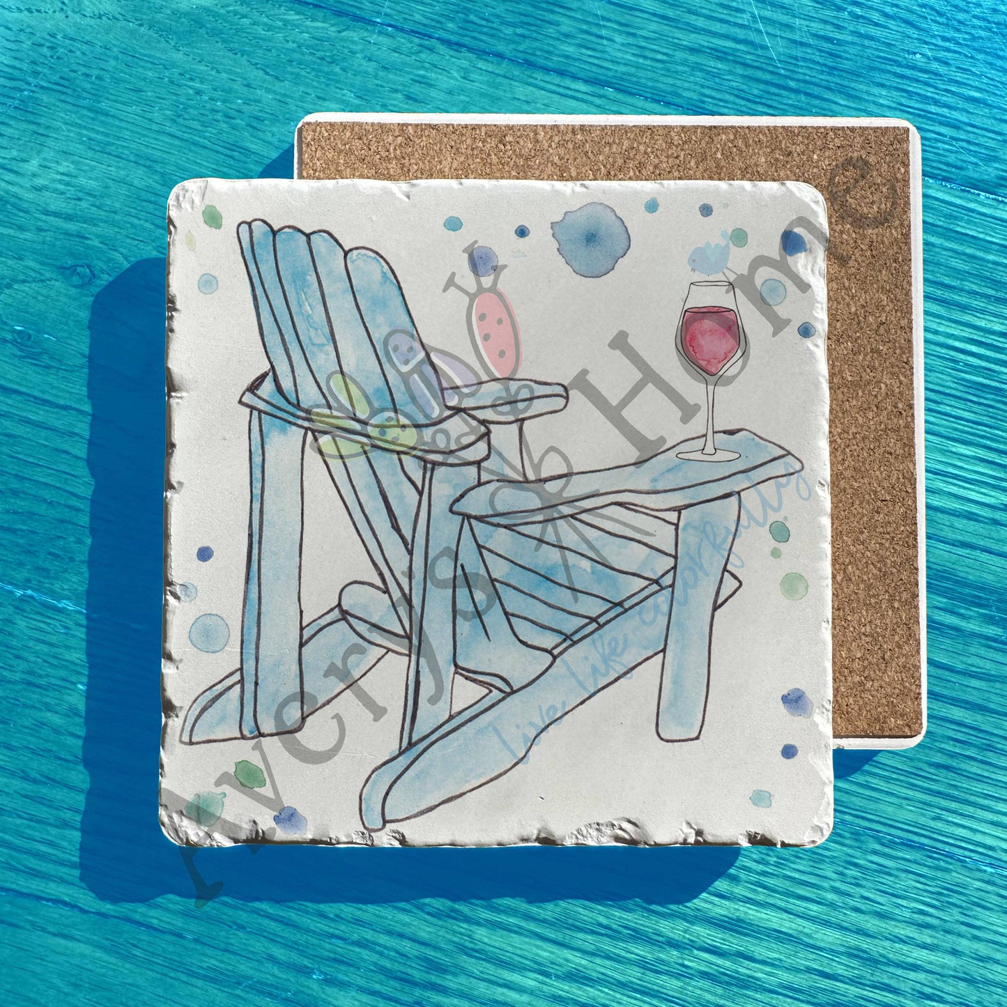 Relax at the River Blue Adirondack Wine Tumbled Stone Trivet