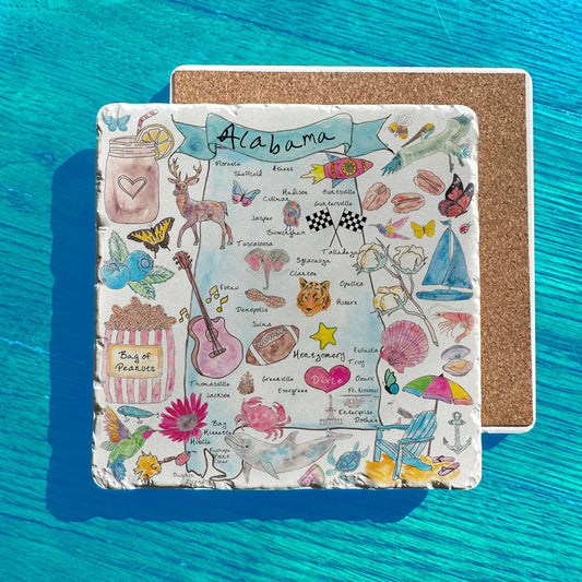 Alabama State Icons Map Tumbled Stone Trivet