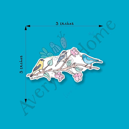 Birds on a Branch Permanent 3" White Vinyl Die-Cut Sticker