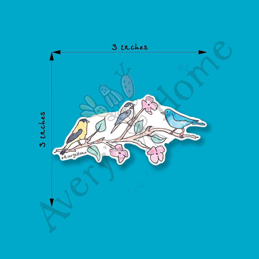 Birds on a Branch Permanent 3" White Vinyl Die-Cut Sticker