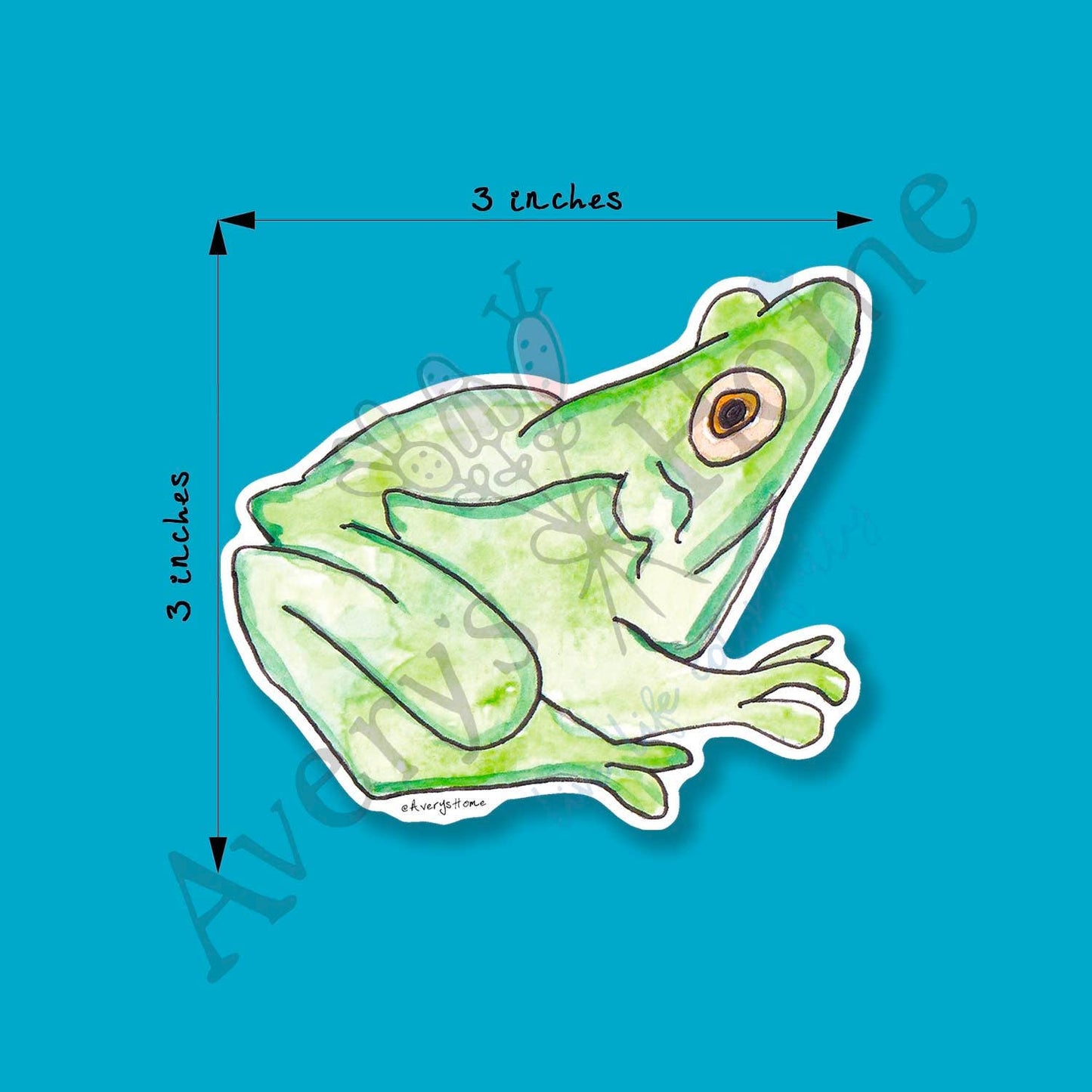 Frog Watercolor Permanent 3" White Vinyl Die-Cut Sticker