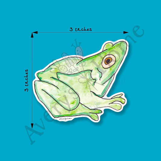 Frog Watercolor Permanent 3" White Vinyl Die-Cut Sticker