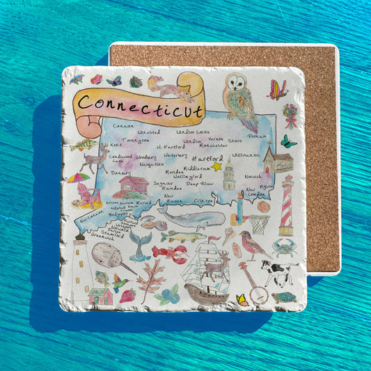 Connecticut State Icon Map Watercolor Tumbled Stone Trivet