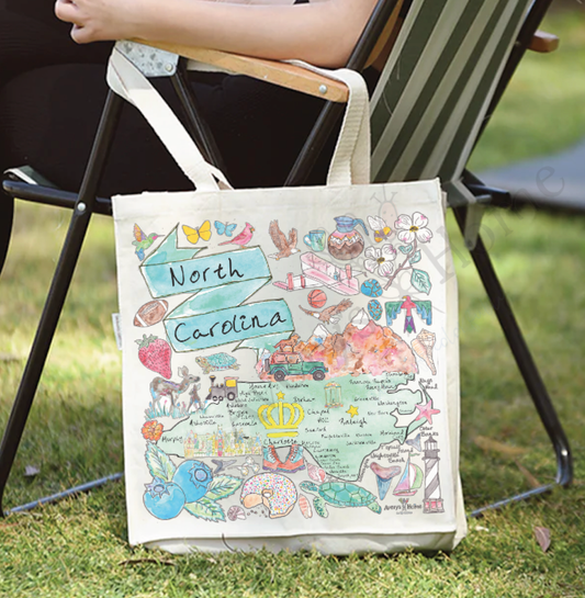 North Carolina State Map Organic Souvenir Beach Tote Bag