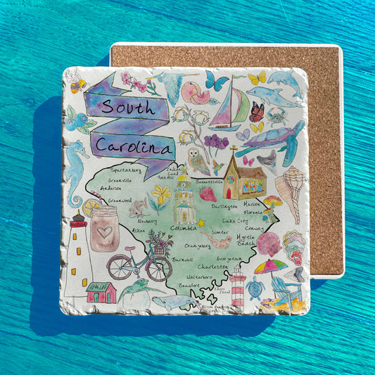 South Carolina State Icons Map Tumbled Stone Trivet