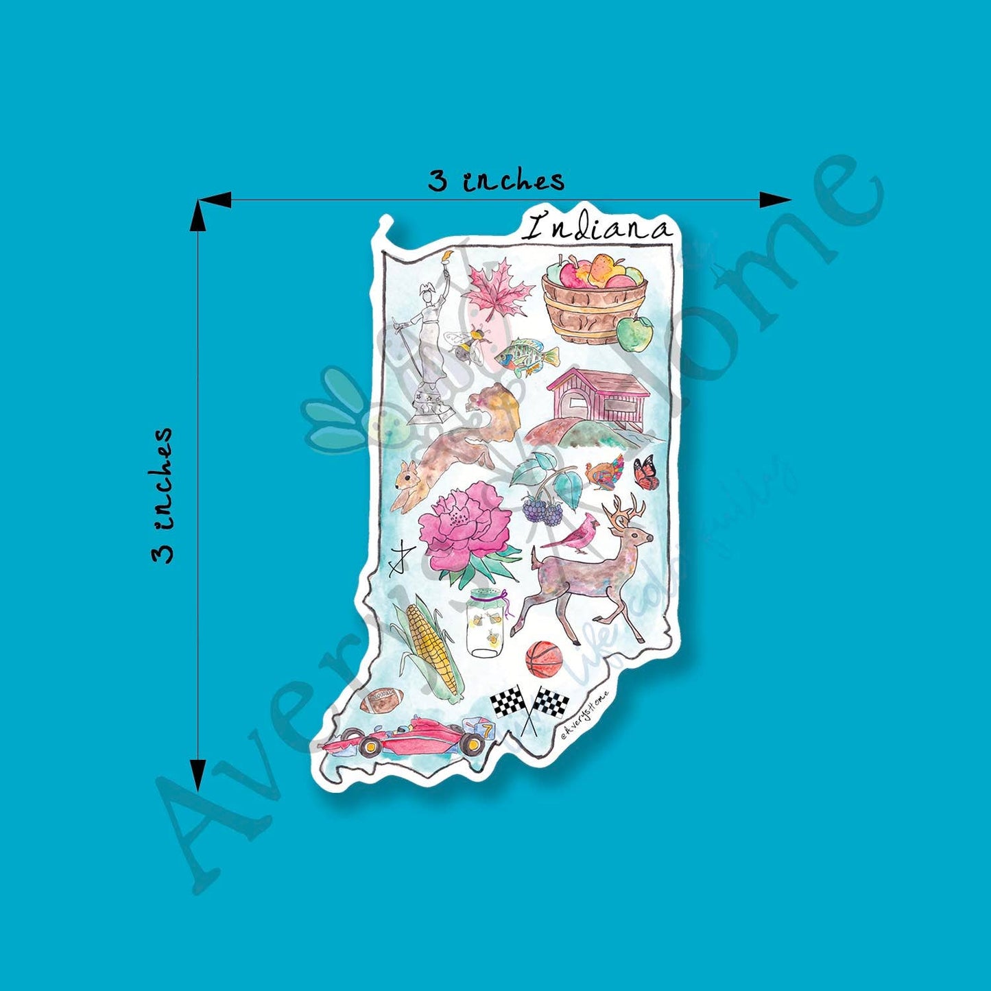 Indiana State Icon Map Art 3" White Vinyl Die-Cut Sticker