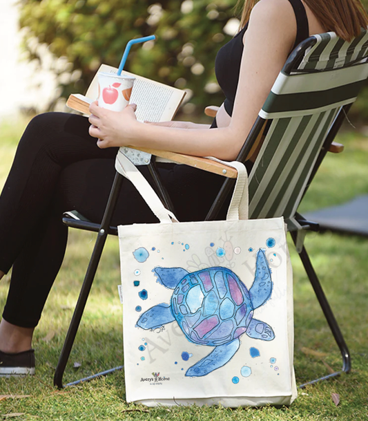 Blue Ocean Sea Turtle Customizable Organic Cotton Tote Bag