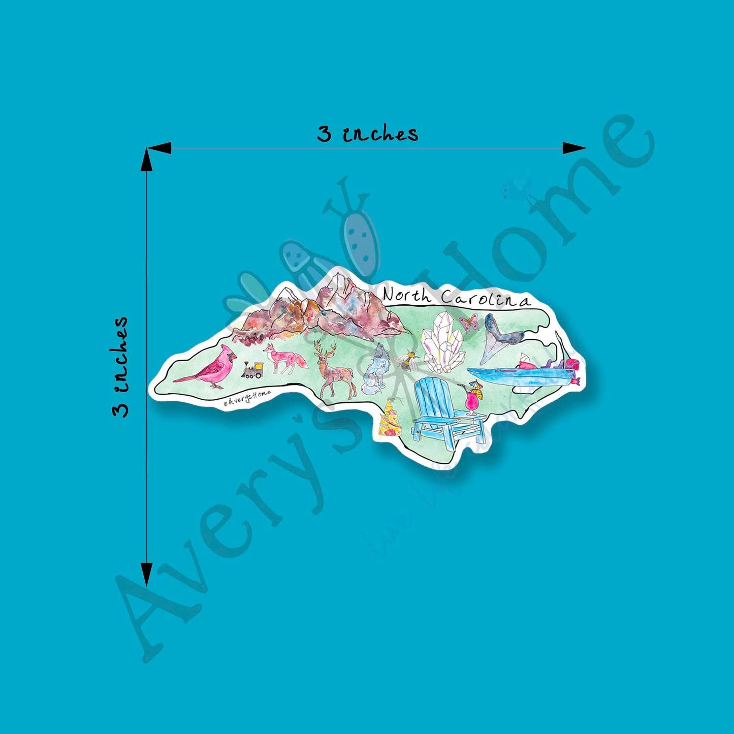 North Carolina State Icon Map Art 3" Vinyl Die-Cut Sticker
