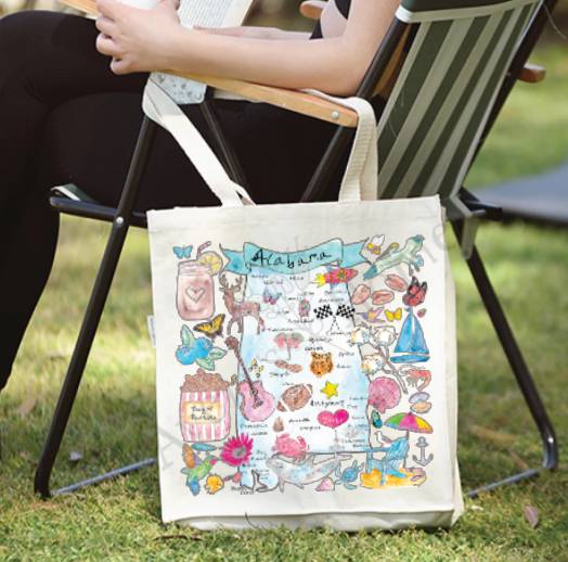 Alabama State Map Organic Mountain Souvenir Beach Tote Bag